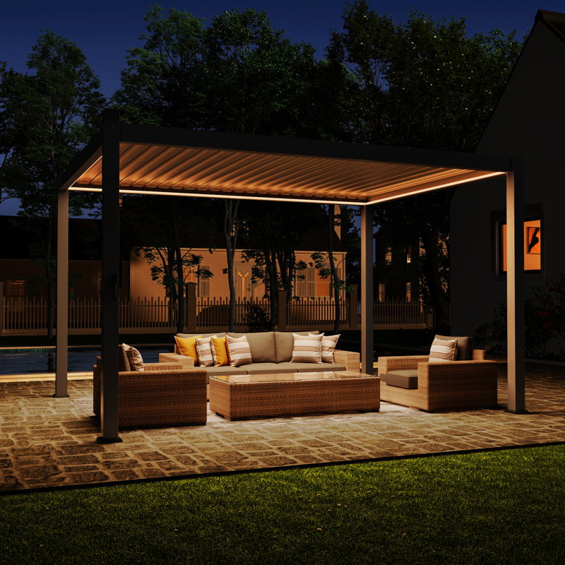Aok Garden Aluminum Pergola with Solar Paneled LED Strings
